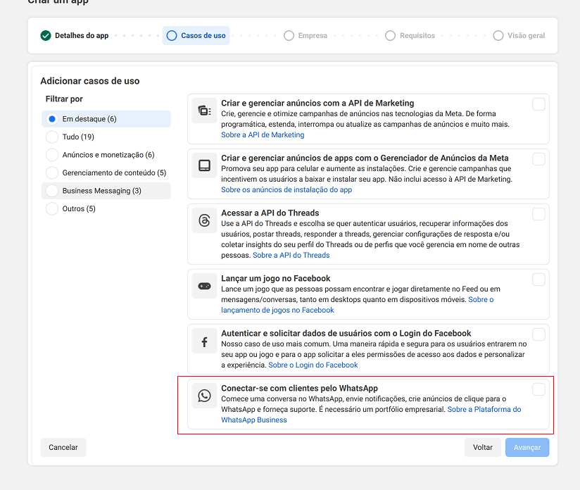 WhatsApp use case selection