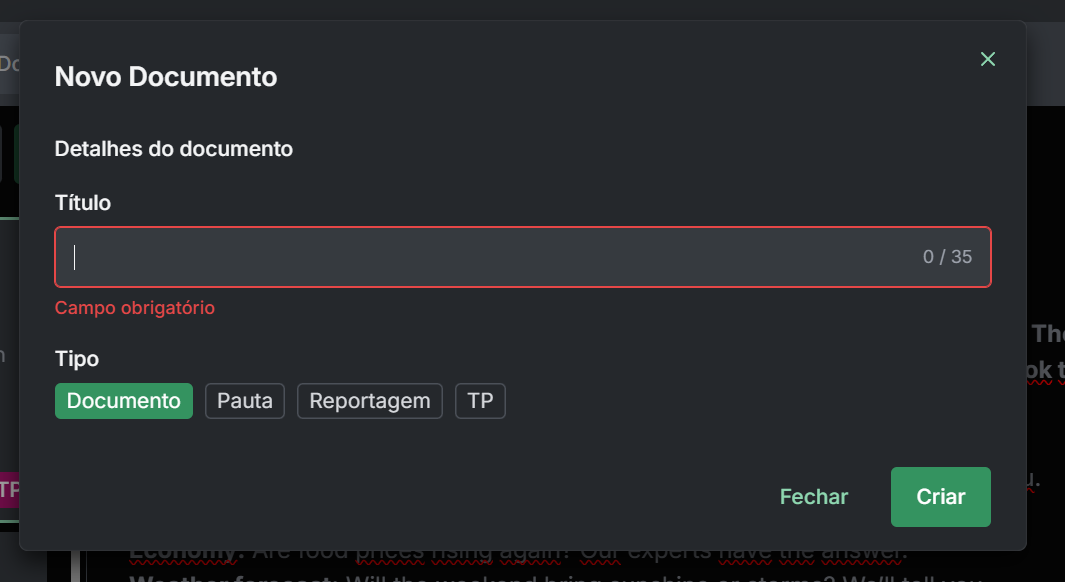 Modal de Creación de Documento